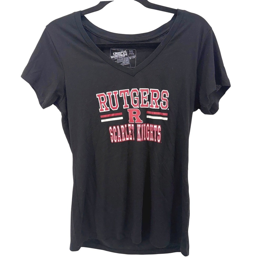 Rutgers Junior's Black V-neck R & Red Scarlet Knights XL Casual Game Day T-Shirt